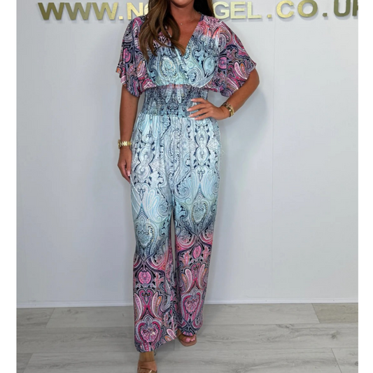 🌷Zomeruitverkoop - 70% korting🩵Bohemian print jumpsuit met wijde pijpen